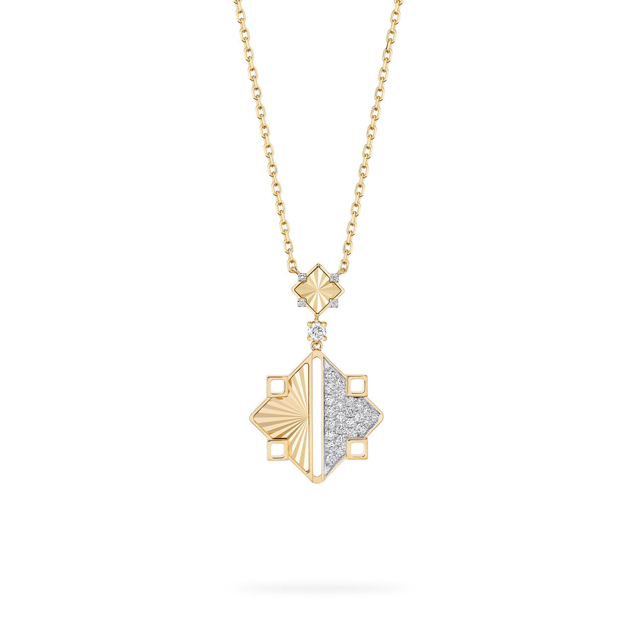 Birks Muse Guilloch&eacute; Yellow Gold and Diamond Drop Pendant image number 0